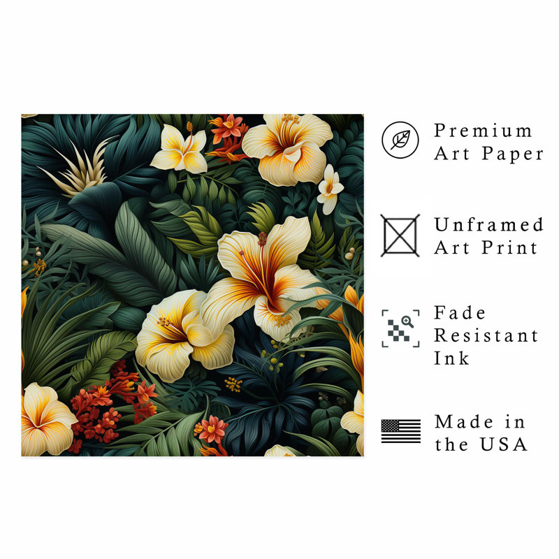 Impression florale hawaïen, H 12 po x l 12 po