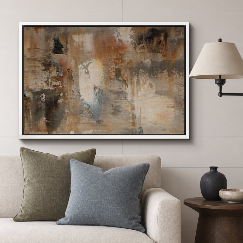 Abstrait, nuances neutres et neutres, impression sur toile encadrée, H 16 po x l 24 po x P 1,5 po, Cadre flottant blanc