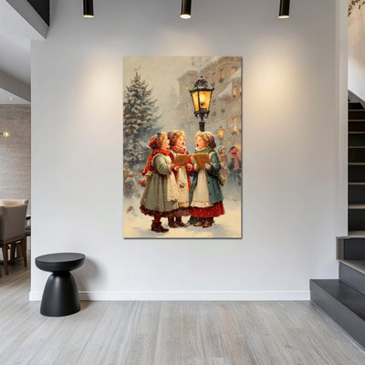 Grand art mural de Noël - décoration murale de photos de Noël rétro, art mural de Noël pour enfants pour salon, peintures de Noël, impressions sur toile avec cadre en pin, 36 po x 48 po