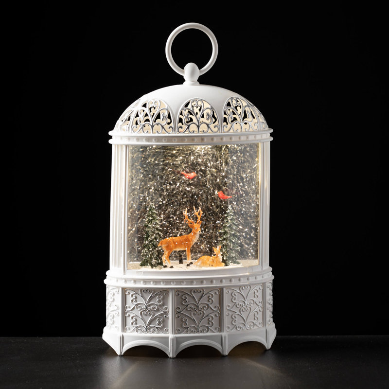 Multicolore lanterne de Noël 11,5 "à DEL avec scène de cerf