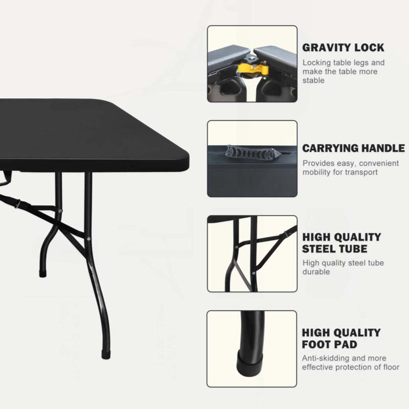 Table pliante de 8 pi, table en plastique portative pour le camping, pique-niques, fêtes, table pliable à charge élevée