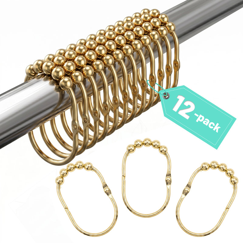 Rust Proof Metal Shower Curtain Hooks Rings, Gold