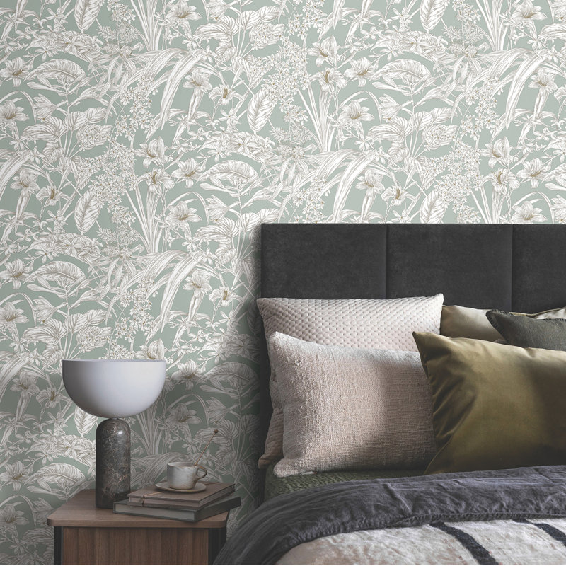 Toiles Resource Library Vinyl Wallpaper Double Roll, Seamist & Taupe