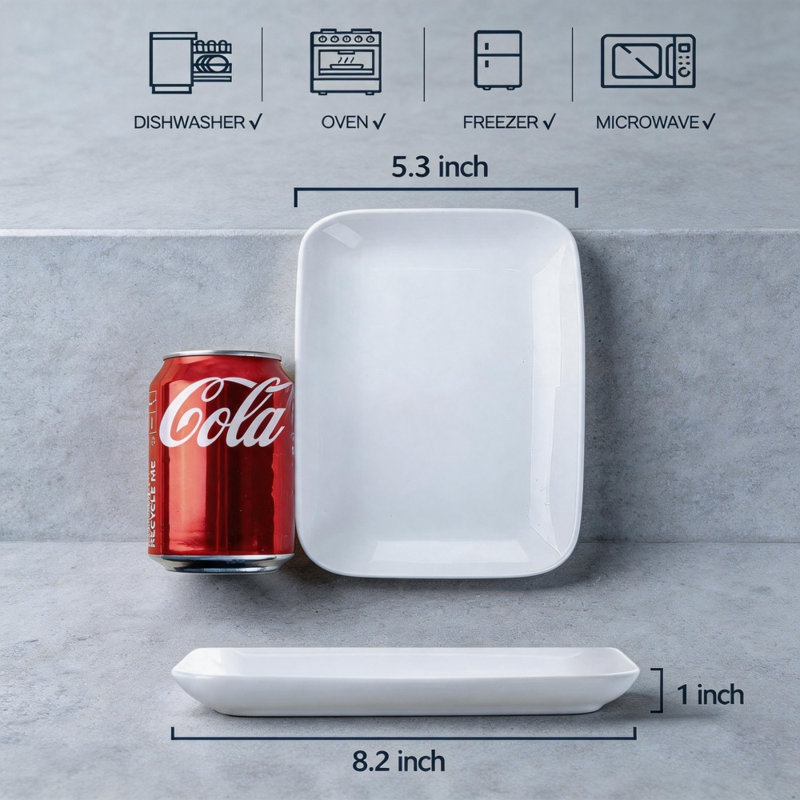 Ensemble de 6 petites assiettes de service rectangulaires empilables en porcelaine blanche 8 pouces
