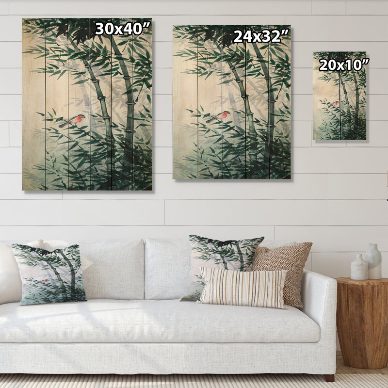 Le petit oiseau dans une forêt de bambous Le petit oiseau dans une forêt de bambous - Peinture sur, H 12 po x l 8 po x P 1 po