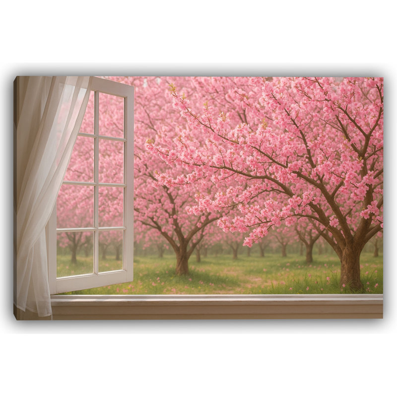 Orchard en fleur - fenêtre de rideau diaphane rose en fleurs