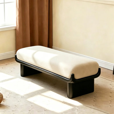 Banc à chaussures 47,24 po en bois massif blanc et noir Mid-Century