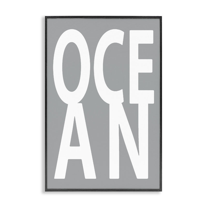 «Ocean Word on Grey», estampe numérique par Jamie MacDowell, H 18 po x l 12 po, Giclée encadrée noir minuit