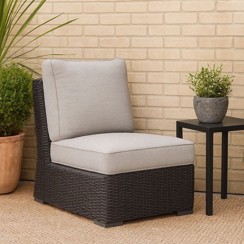 Fauteuil modulaire d'extérieur sans accoudoirs Tira, osier tissé noir, gris Nuvella