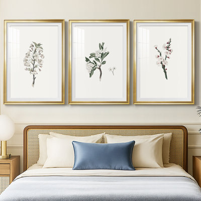 Vintage Floral Print CLXXXIV  -Custom Framed  Premium Print W Matt - 3 Pieces