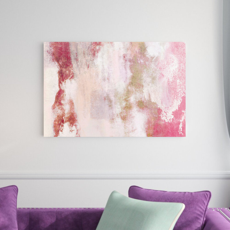 Rose et or abstrait - peinture sur toile tendue, H 24 po x l 36 po, Non, Unframed