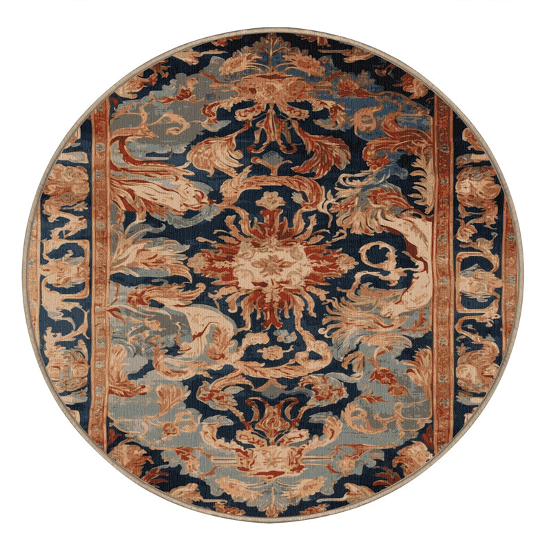 Tapis brun français lavable à la machine, Rond 3 pi