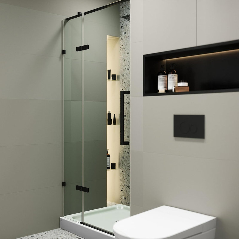 Ensemble de porte de douche sans cadre - Ensemble de porte en verre trempé transparent avec base de douche l 42 po x H 74 po