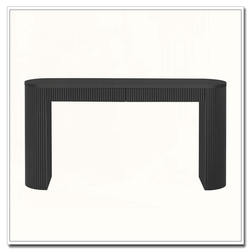 Table d'entrée de 58,2 po avec grand plateau et deux tiroirs, console avec pieds rayés robustes, Noir