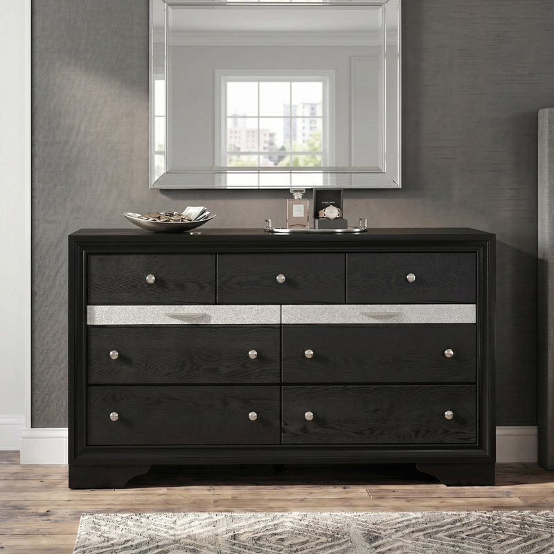 Commode à 9 tiroirs avec rangement caché pour bijoux Sana, Noir, noir, noir, noir