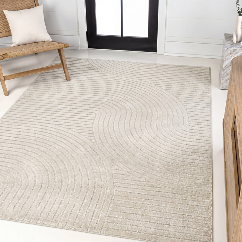 Tapis d'intérieur / extérieur à motif géométrique ivoire / crème Atzi, Rectangle 7 pi 10 po x 10 pi