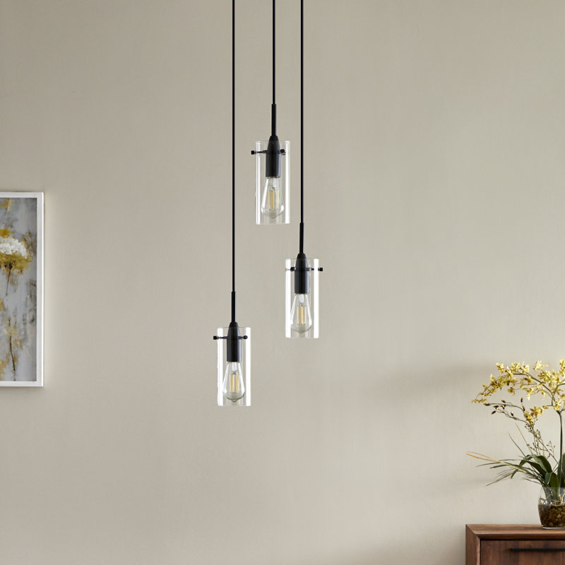 Luminaire suspendu cylindrique en grappe 3 lumières Angelina, Noir