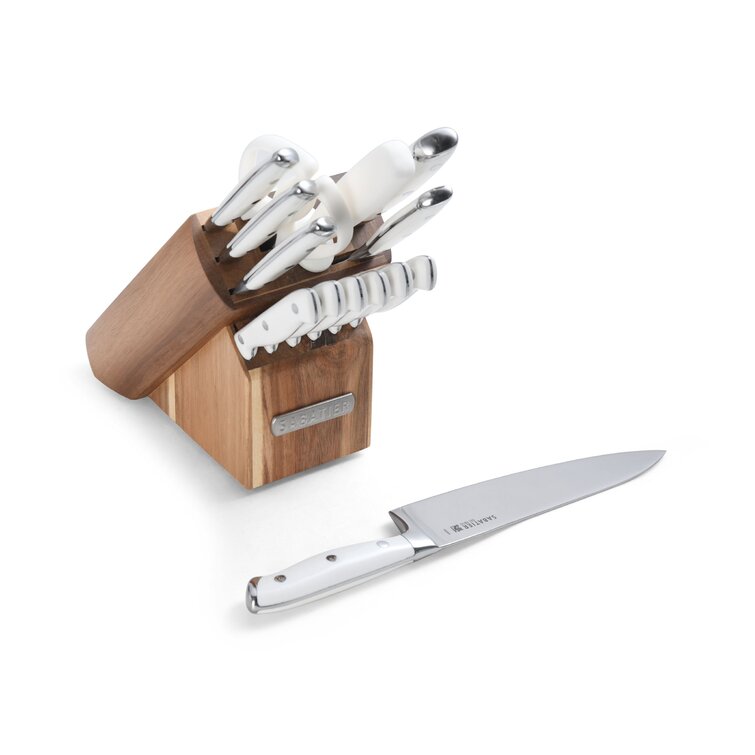 Farberware Triple Riveted Knife Block Set 15-piece in White and Gold