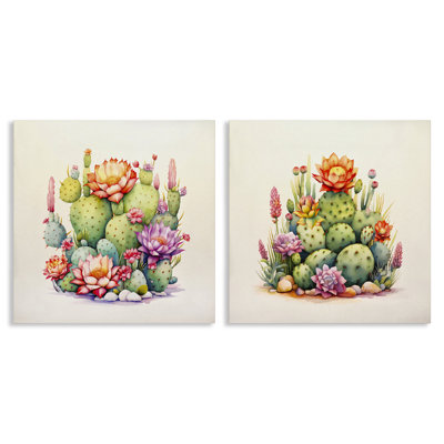«Desert Spring Cactus Flowers», ensemble de 2 toiles murales par Andrea Haase