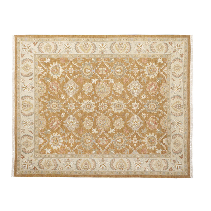 Wool Oriental Area Rug in Rust/Ivory, Rectangle 9' x 12'