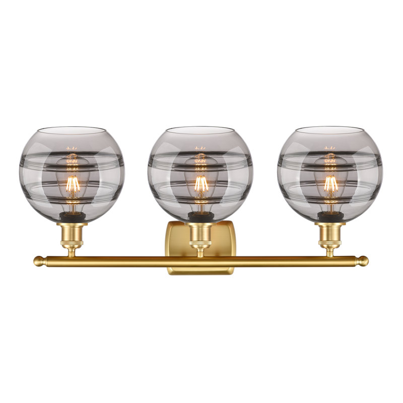 Éclairage pour meuble-lavabo 3 lumières Natick, Gris fumée clair, Or satiné