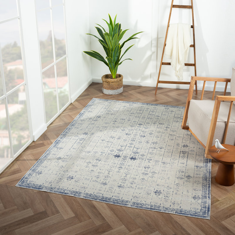 Performance Ornate Traditional Vintage Blue/Gray/Ivory Waterproof Rug, Rectangle 2'8" x 3'10"
