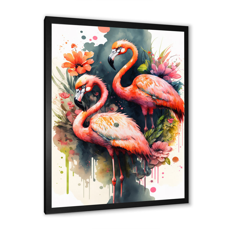 Mignon flamants roses - Peinture sur toile, Cadre photo noir, H 20 po x l 12 po x P 1 po