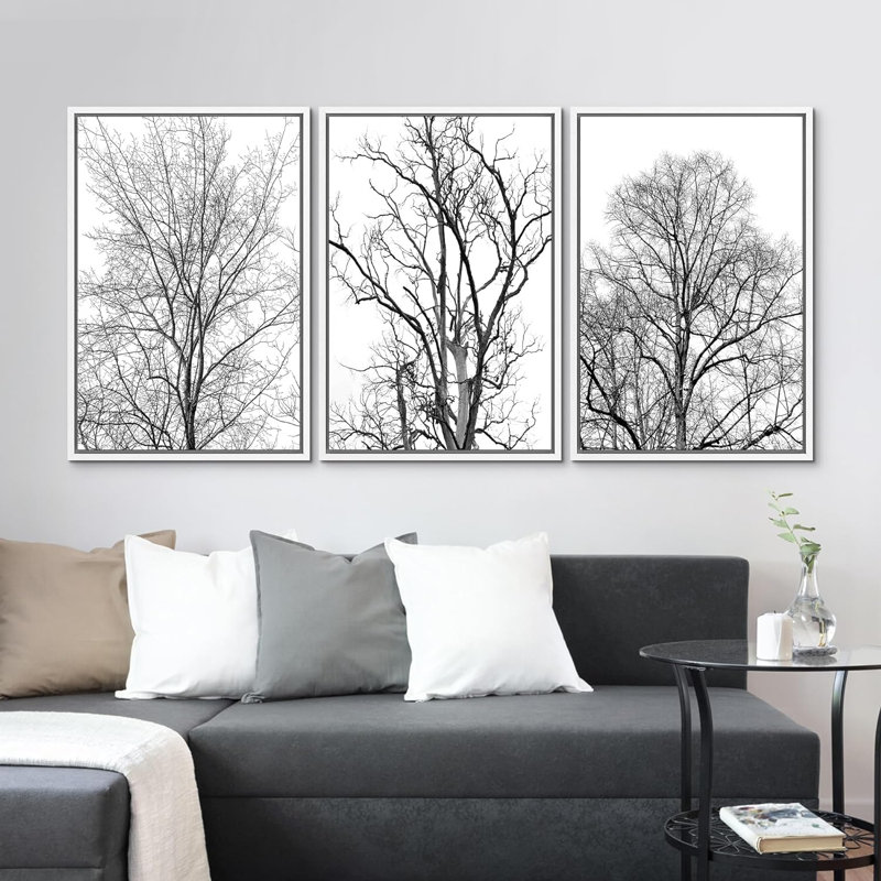 Arbre noir et blanc, reproduction sur toile, 3 pièces, Blanc, H 36 po x l 24 po x P 1,5 po
