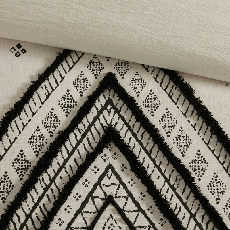 Édredon en coton et lin lin très grand / très grand. Décor moderne. Imprimé à losanges noirs. Bordure en chenille texturée. Sensation naturelle. Très grand lavable. Lin. Texturé. Bartacks cachés.
