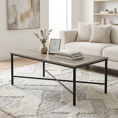 Logan Rectangular Coffee Table with Wooden Top & Metal Frame