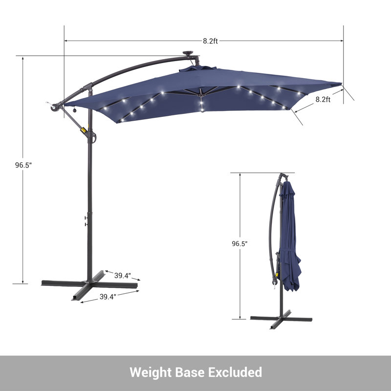 Parasol en porte-à-faux carré lumineux 8 pi 2 po Jamarion, Marine
