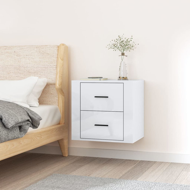 50cm W Manufactured Wood Bedside Table, High Gloss White