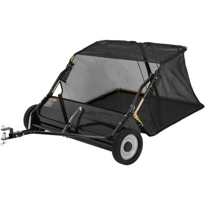 50" Tow Behind Lawn Sweeper, 27 cu. ft Large Capacity Leaf & Grass Collector with Adjustable Height and Dumping Rope for Yard Cleanup