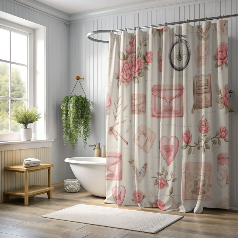 Rose rétro - Rideau de douche Premium 181, H 74 po x l 71 po