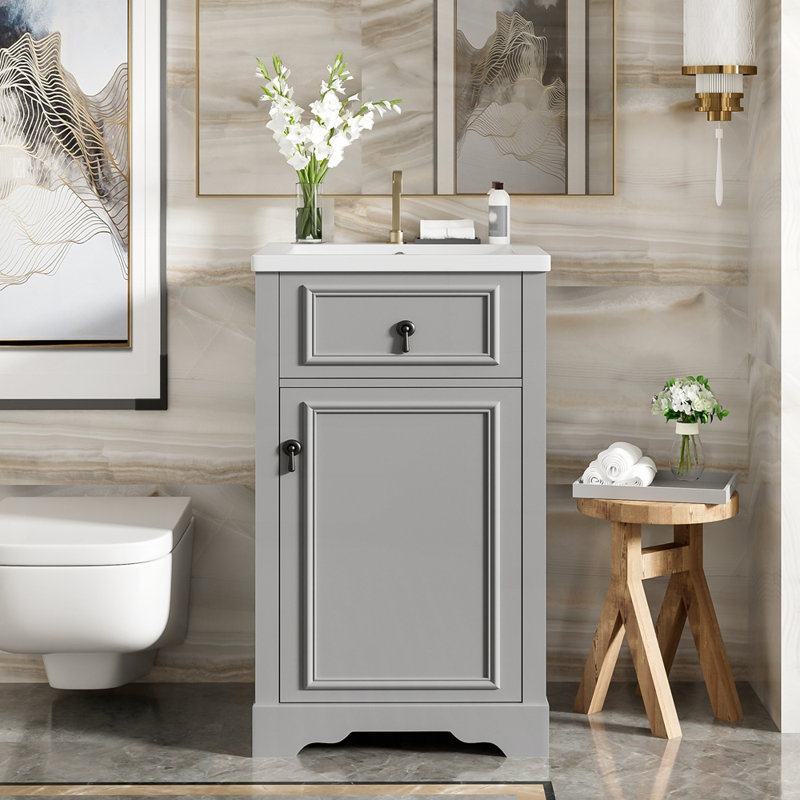 Meuble-lavabo avec lavabo en céramique et rangement réglable pour les petites salles de bain, Gris