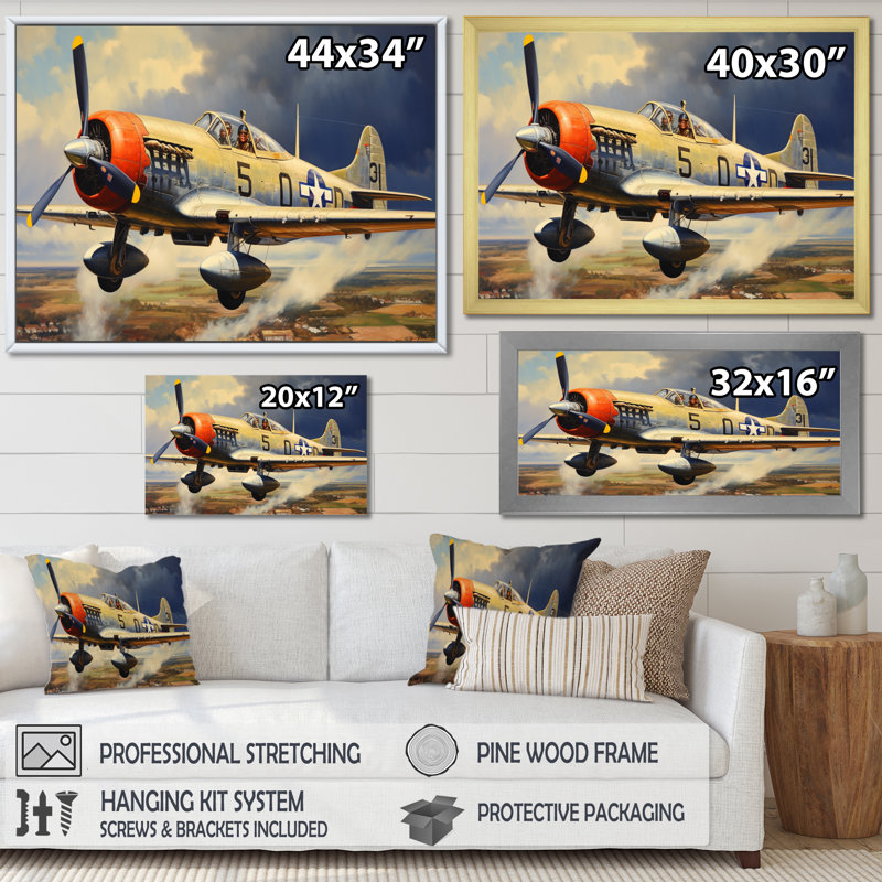 «P51B Plane Skyline I», reproduction sur toile, H 24 po x l 32 po x P 1 po, Cadre flottant noir