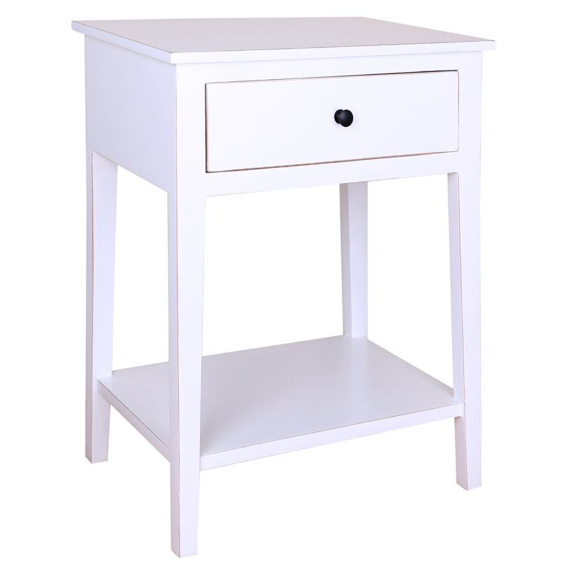 55.9cm W Solid Wood Bedside Table, White