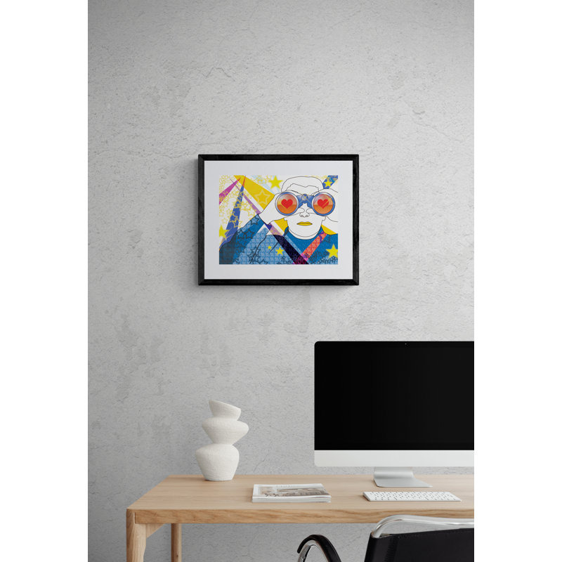 À la recherche de l'amour par Batya Kuncman, H 17,2 po x l 21,2 po, Papier avec cadre noir