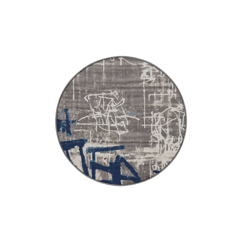 Tapis gris soyeux et moelleux, Rond 3 pi
