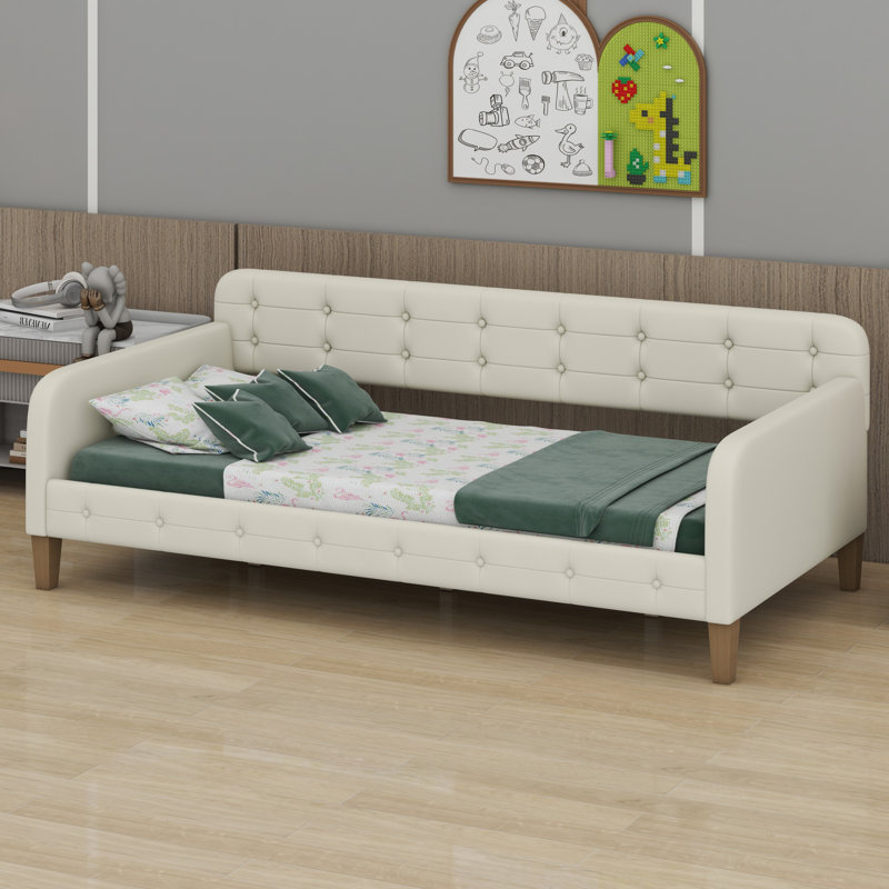 Upholstered Daybed With 4 Support Legs, Beige
