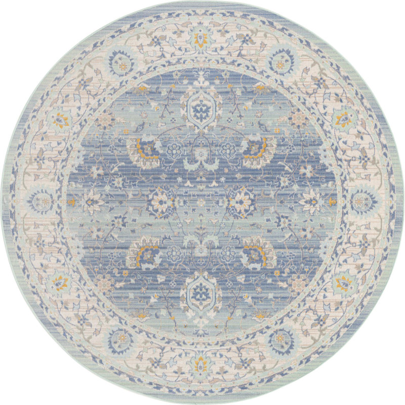 Tapis traditionnel Marciel couleur ciel, Rond 3 pi 3 po