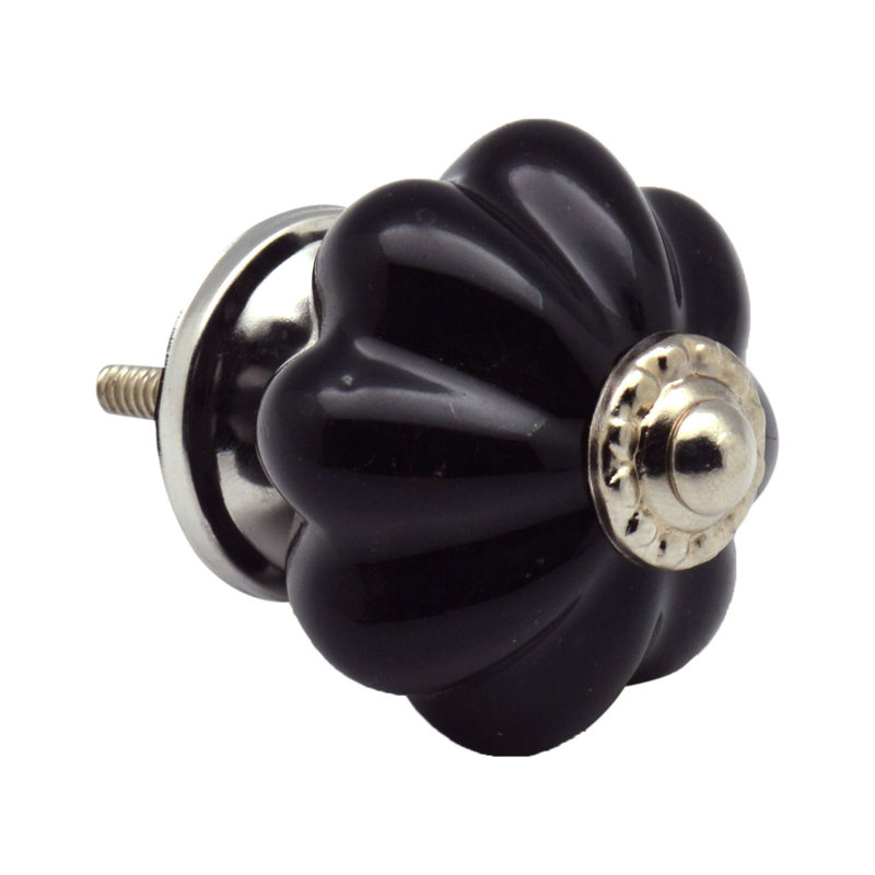 Nicola Spring - Floral Ceramic Cabinet Knob, Black
