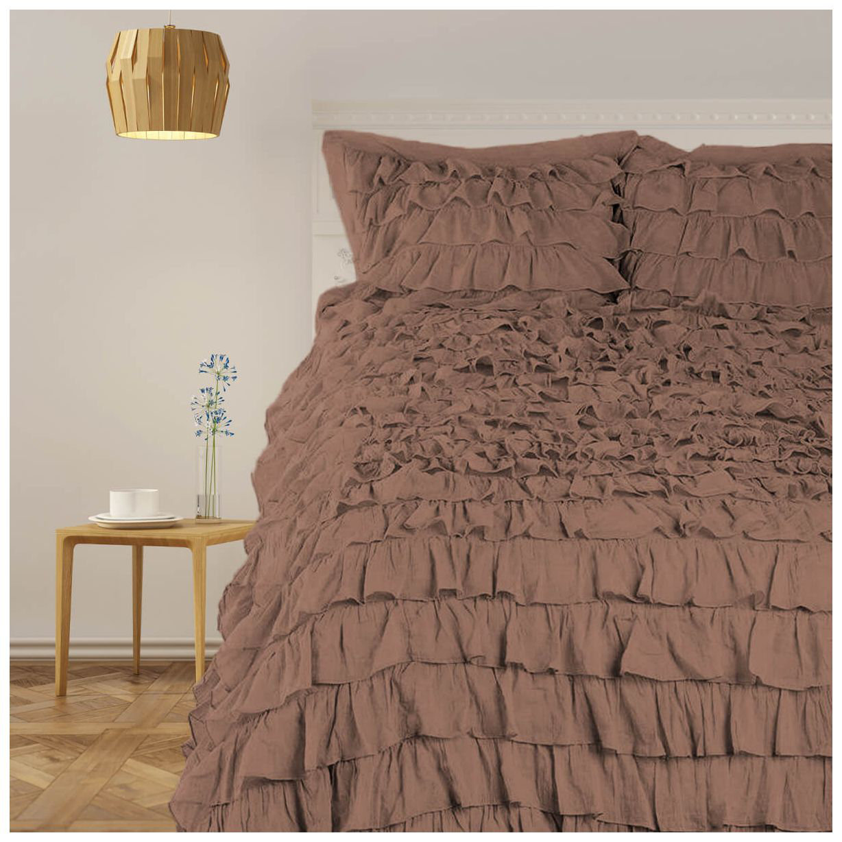 PushpLinen 400TC Sateen Solid Cotton Waterfall Ruffle Duvet Cover Set ...