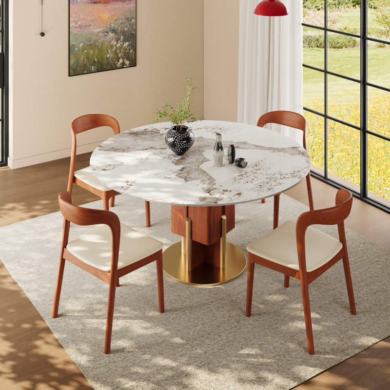 Ensemble de table de salle à manger 3Pcs / 5Pcs / 7Pcs / 9Pcs Base, H 29,5 po x l 59 po x P 59 po, Ambre brillant