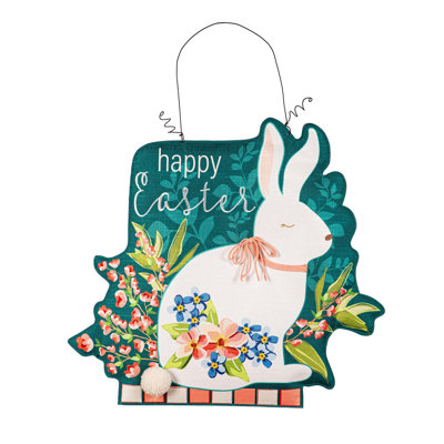 Décoration de la maison printanière, lapin de bienvenue / Pâques avec porte florale double face