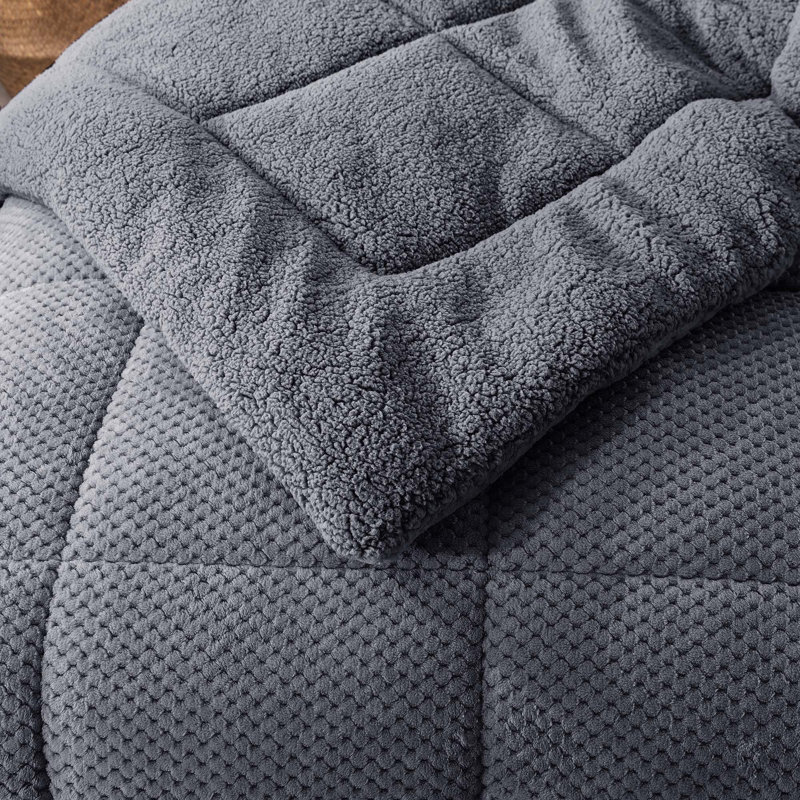 Édredon réversible en microfibre super doux et moelleux Sherpa, lavable à la machine, Gris, Édredon très grand