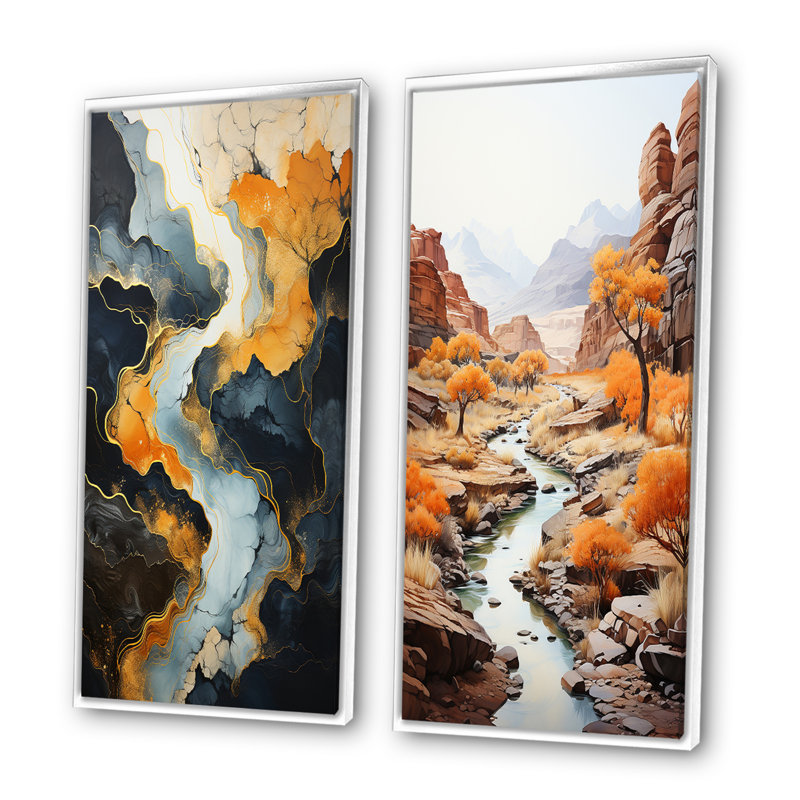 «Meandering River Endless Journey», 2 pièces, H 40 po x l 40 po, Cadre blanc