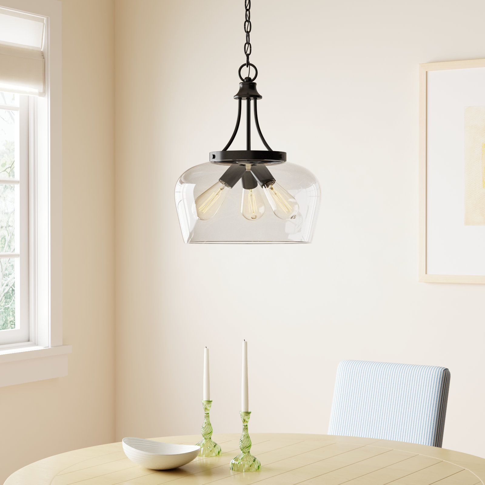 Breena 3 - Light Unique Dome Pendant, Matte Black, Clear
