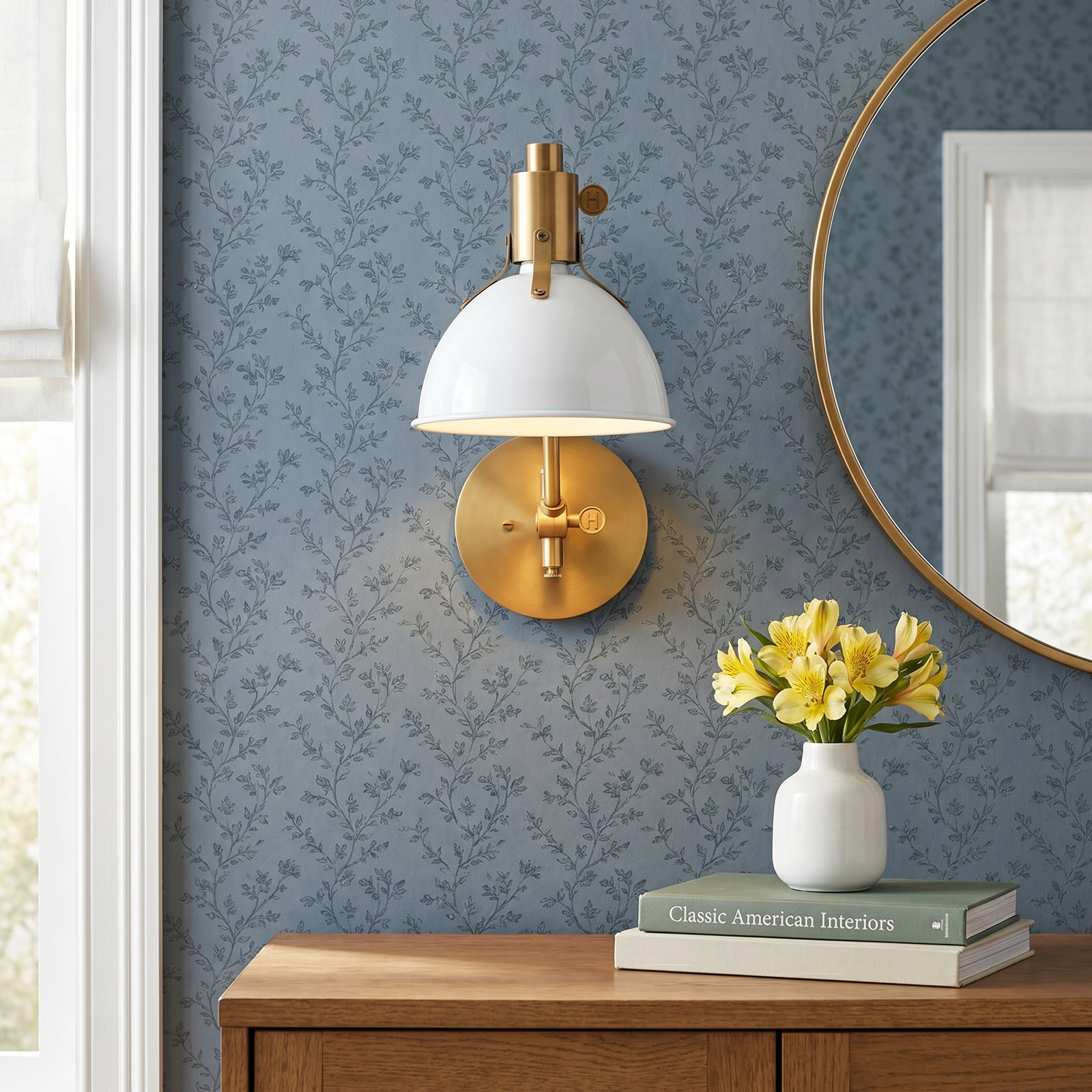 Mildura Single Light Dimmable Swing Arm Sconce, Polished White