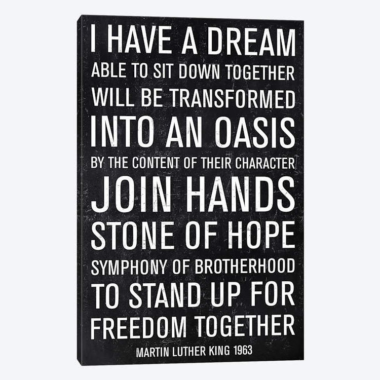 « martin luther king speech », art textuel sur toile, H 12 po x l 8 po x P 0,75 po